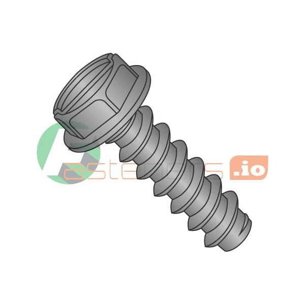 Newport Fasteners Thread Cutting Screw, #6 x 3/8 in, Black Oxide Steel Hex Head Slotted Drive, 10000 PK 599312 - main